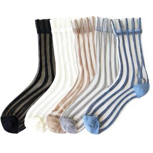 Naked Hanger Striped Mesh Socks, College Style Ultra-thin Mid Tube Socks.